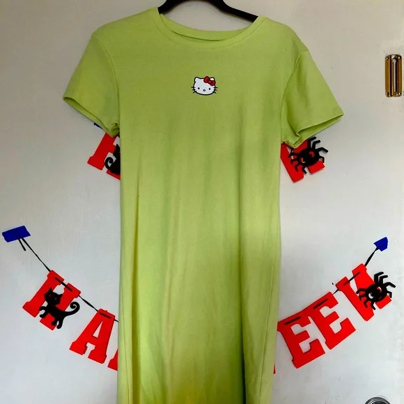 Sanrio | Dresses | Sanrio Junior Hello Kitty Logo Lime Green Ribbed Dress |  Poshmark